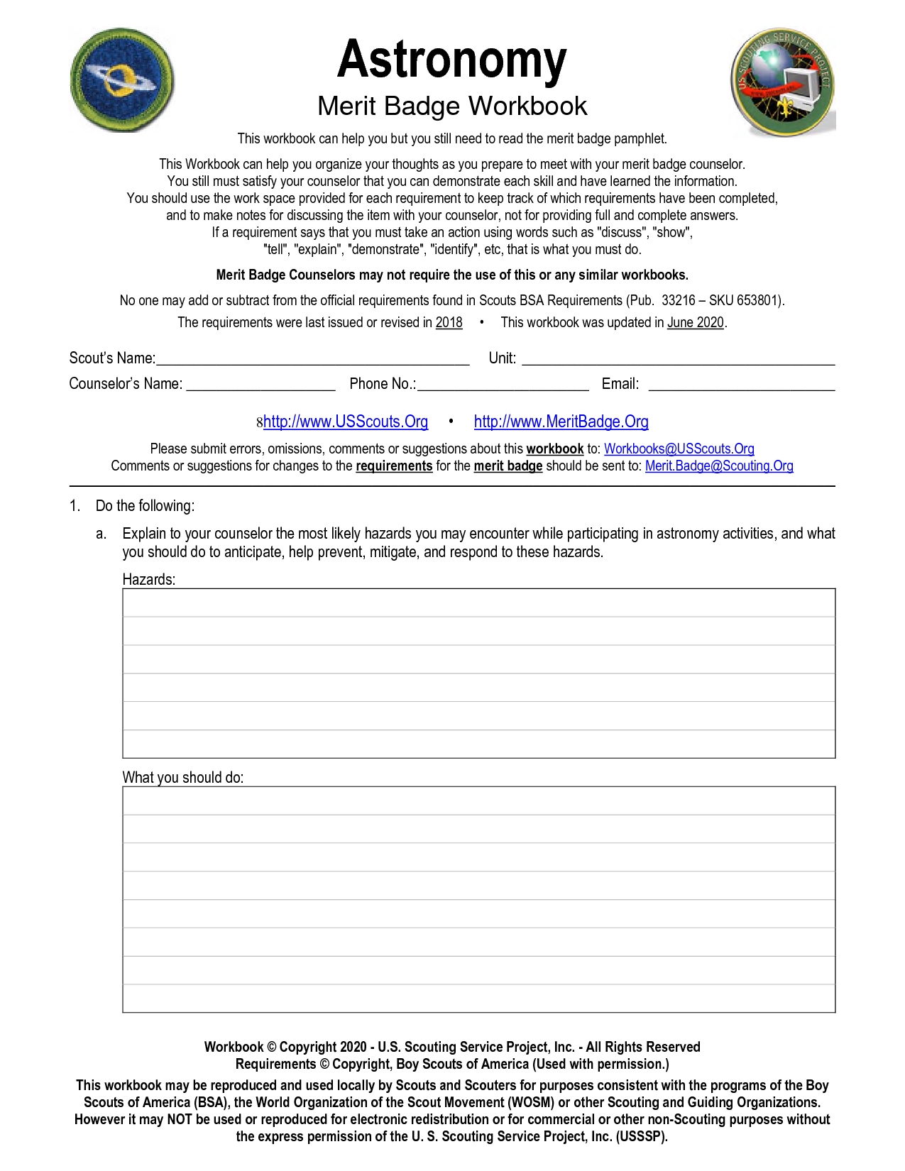 Astronomy Merit Badge Worksheet