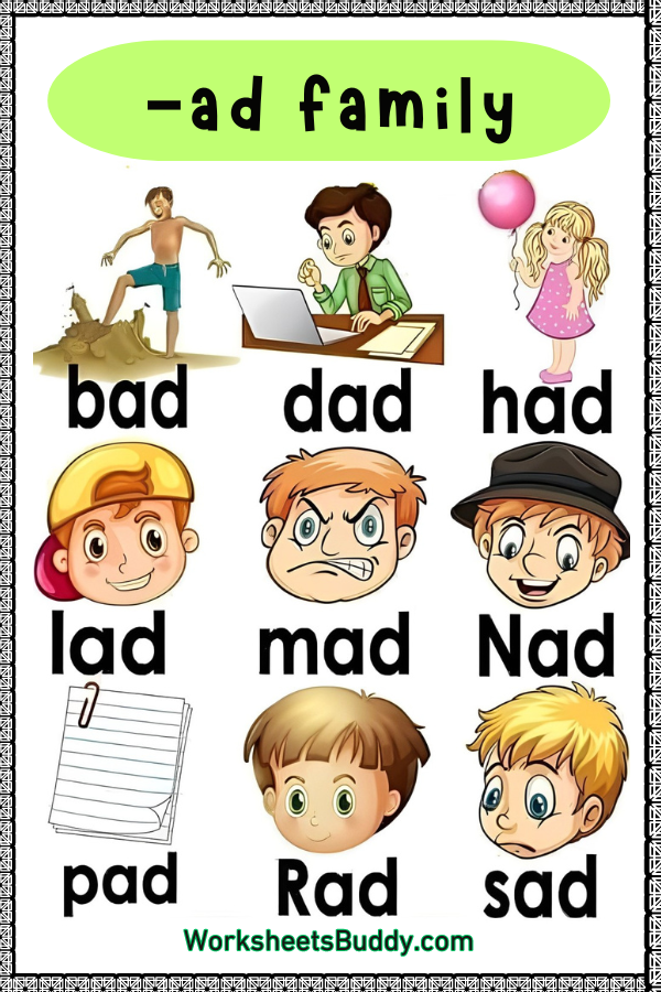 5 At and Ad Word Family Worksheets