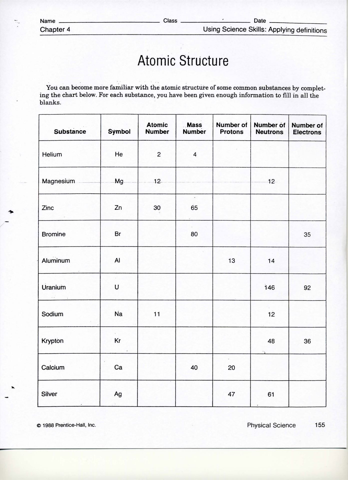 Atomic Structure Worksheet Pdf