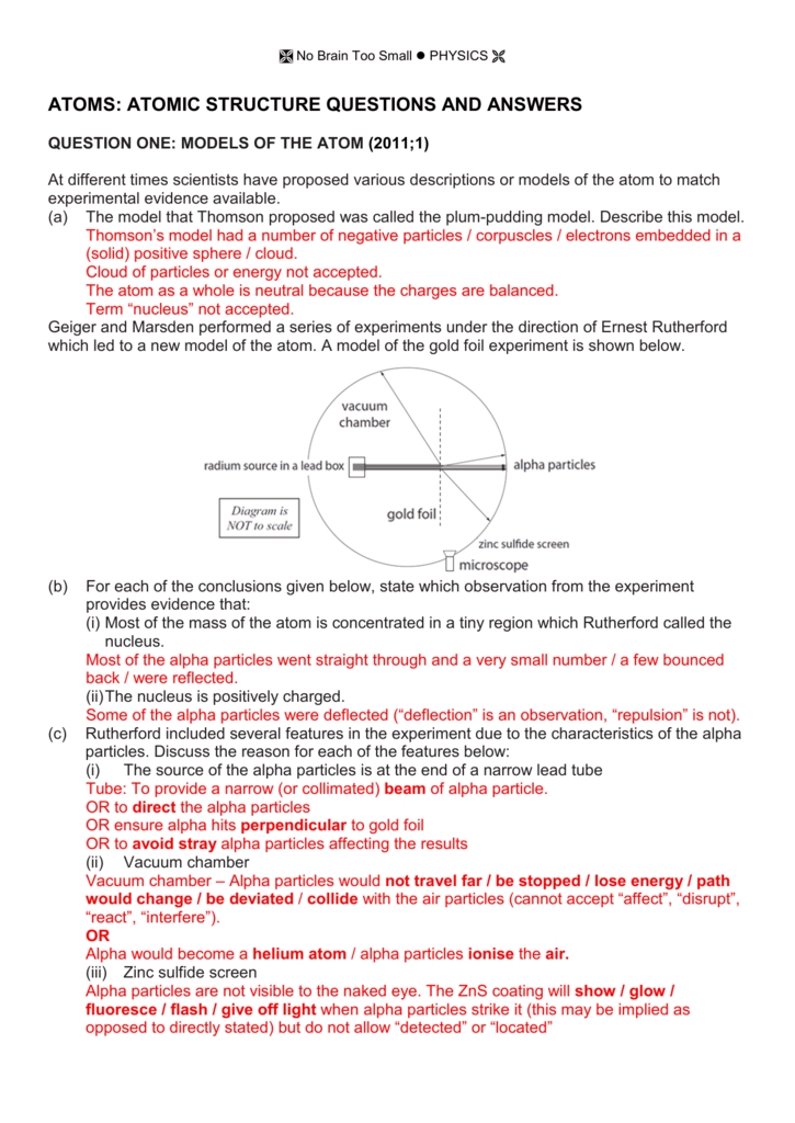 Atoms Atomic Structure Questions And Answers