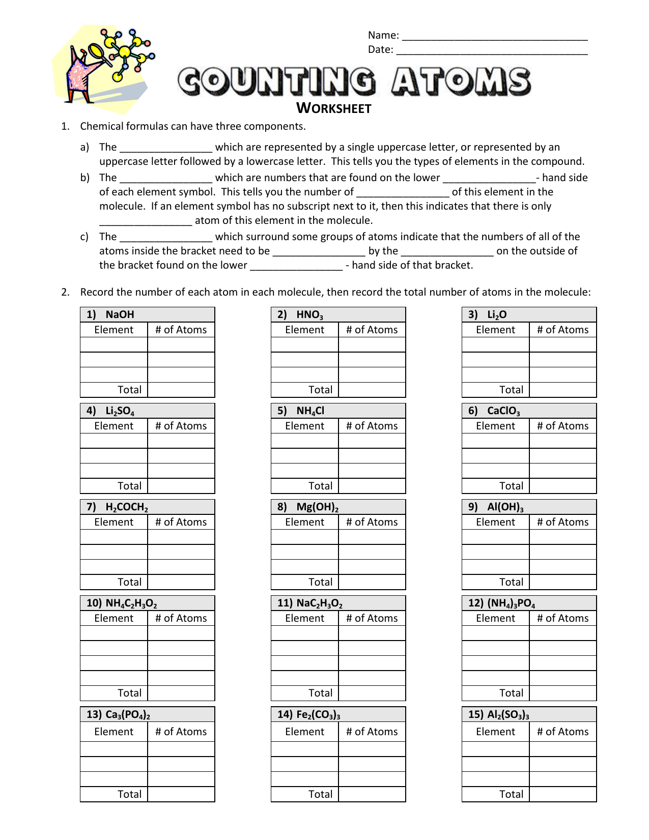 Atoms Worksheet Answers