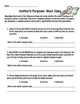 Author Purpose Worksheets for Effective Reading Comprehension