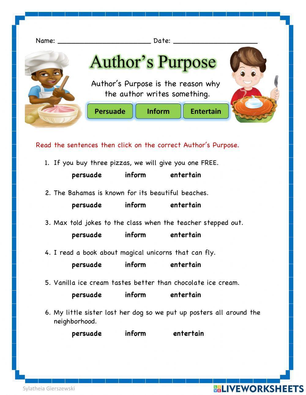 Author S Purpose Worksheet