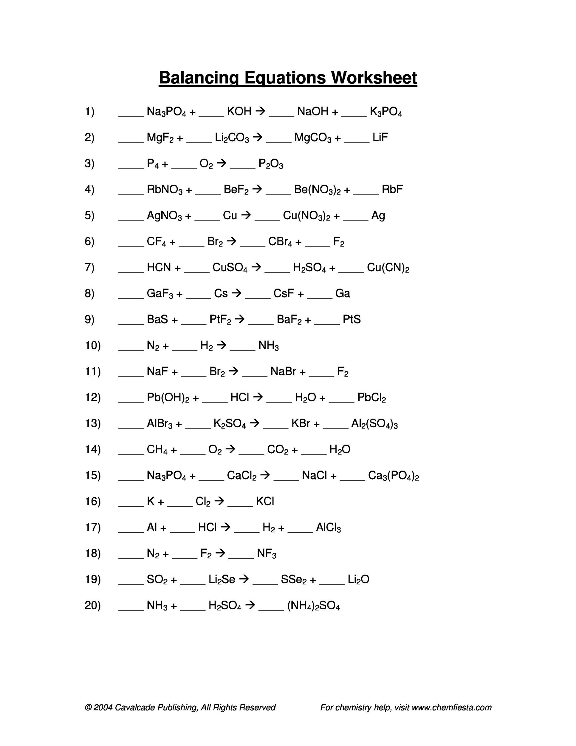 Balancing Chemical Equations Made Easy Worksheet Answers