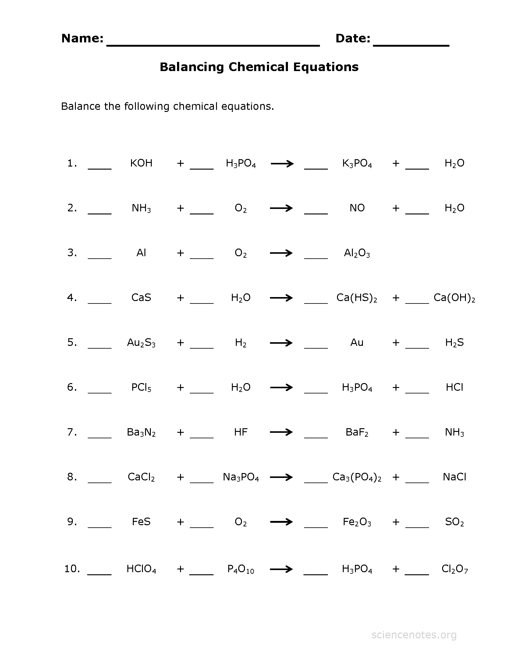 Balancing Chemical Equations