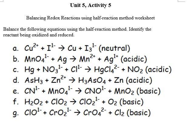 Balancing Redox Equations Made Easy Worksheet Guide