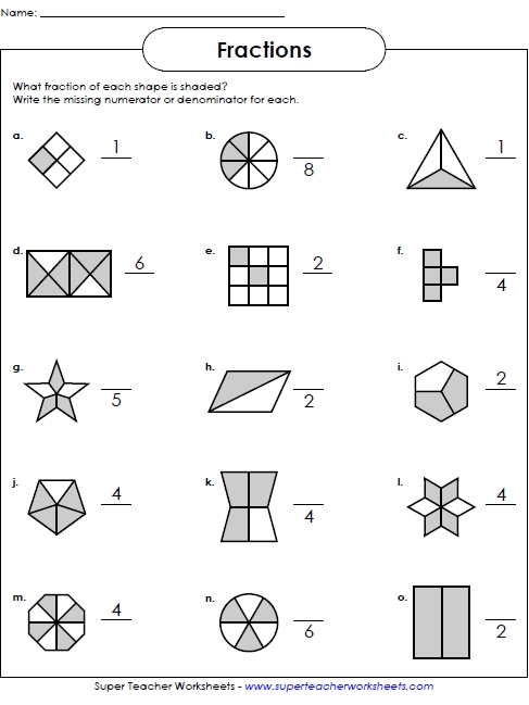 Basic Fraction Worksheets Manipulatives