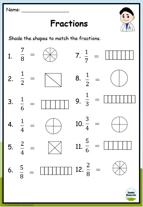 Basic Fractions Worksheet Printable Sheet Education