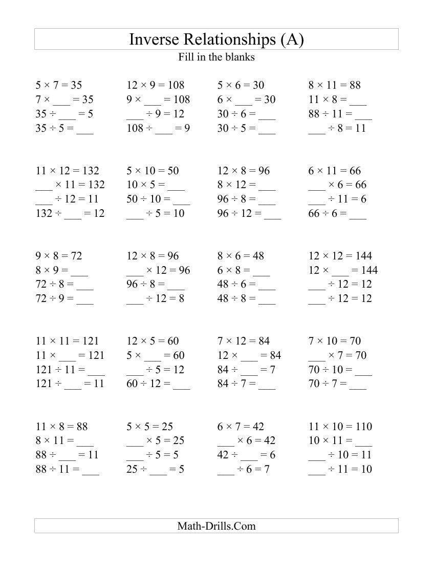 Basic Multiplication And Division Worksheets