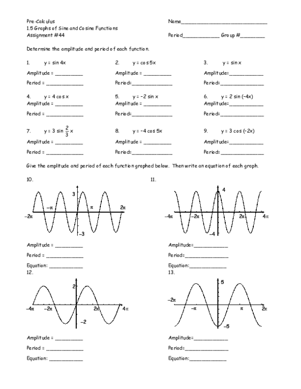 Basic Sine Cosine Graphs 5 1A Pre Calculus 12 Youtube