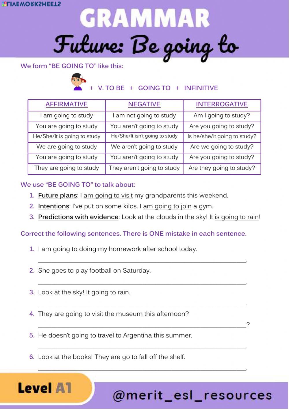 Mastering Be Going to Live with Ease Worksheet