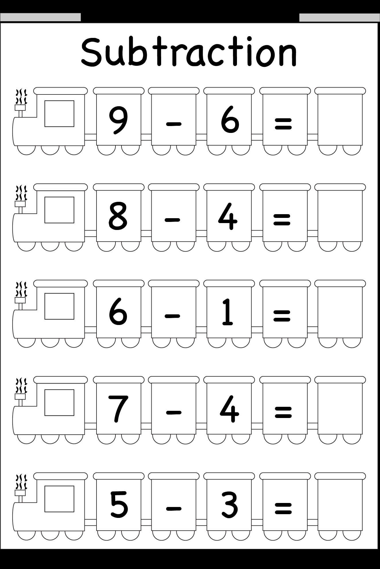 Beginner Subtraction 5 Kindergarten Subtraction Worksheets Free