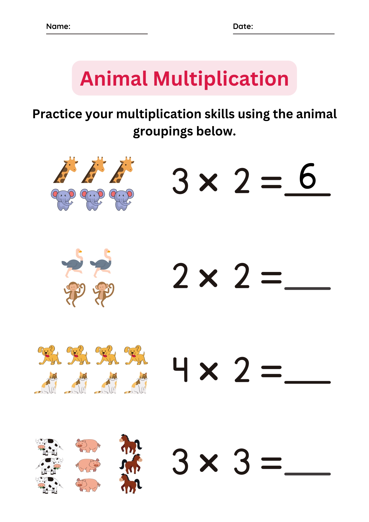 Beginning Multiplication Worksheets for Kids to Practice