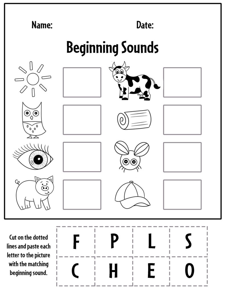 Beginning Sounds Cut and Paste Worksheet Fun