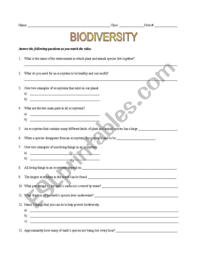 Bill Nye Biodiversity Video Worksheet Answers