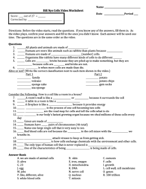 Bill Nye Cells Worksheet Answer Key