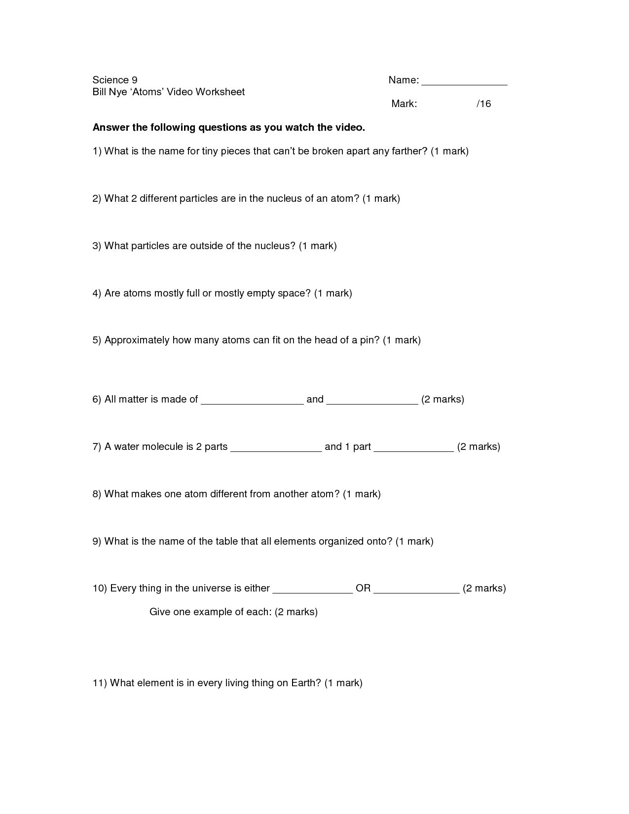 Bill Nye Phases of Matter Worksheet Answers