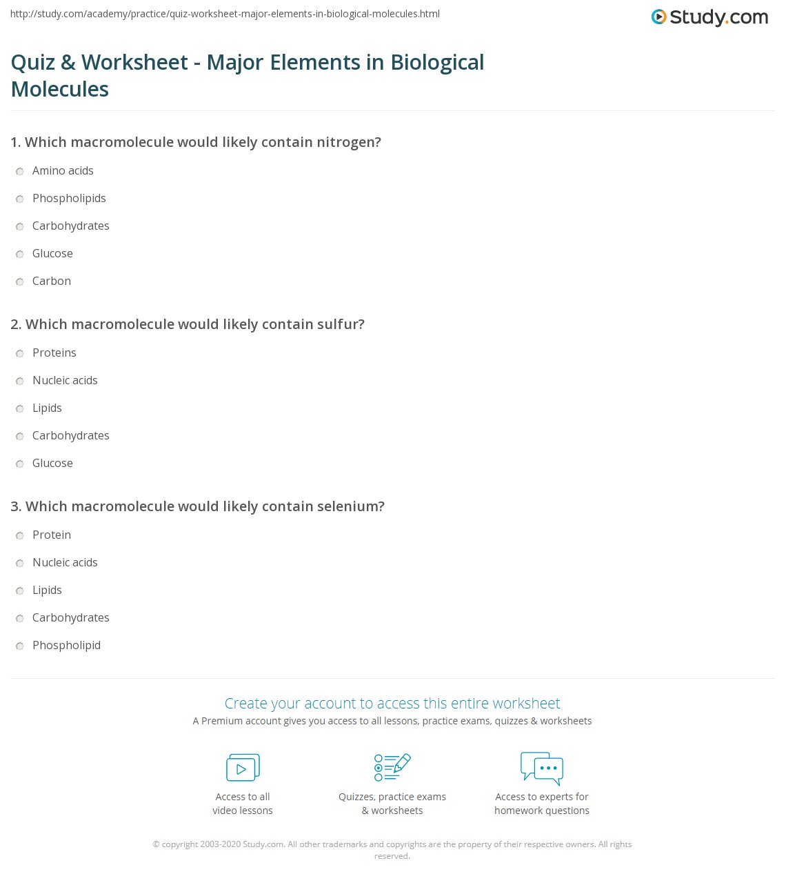 Biology Molecules Worksheet