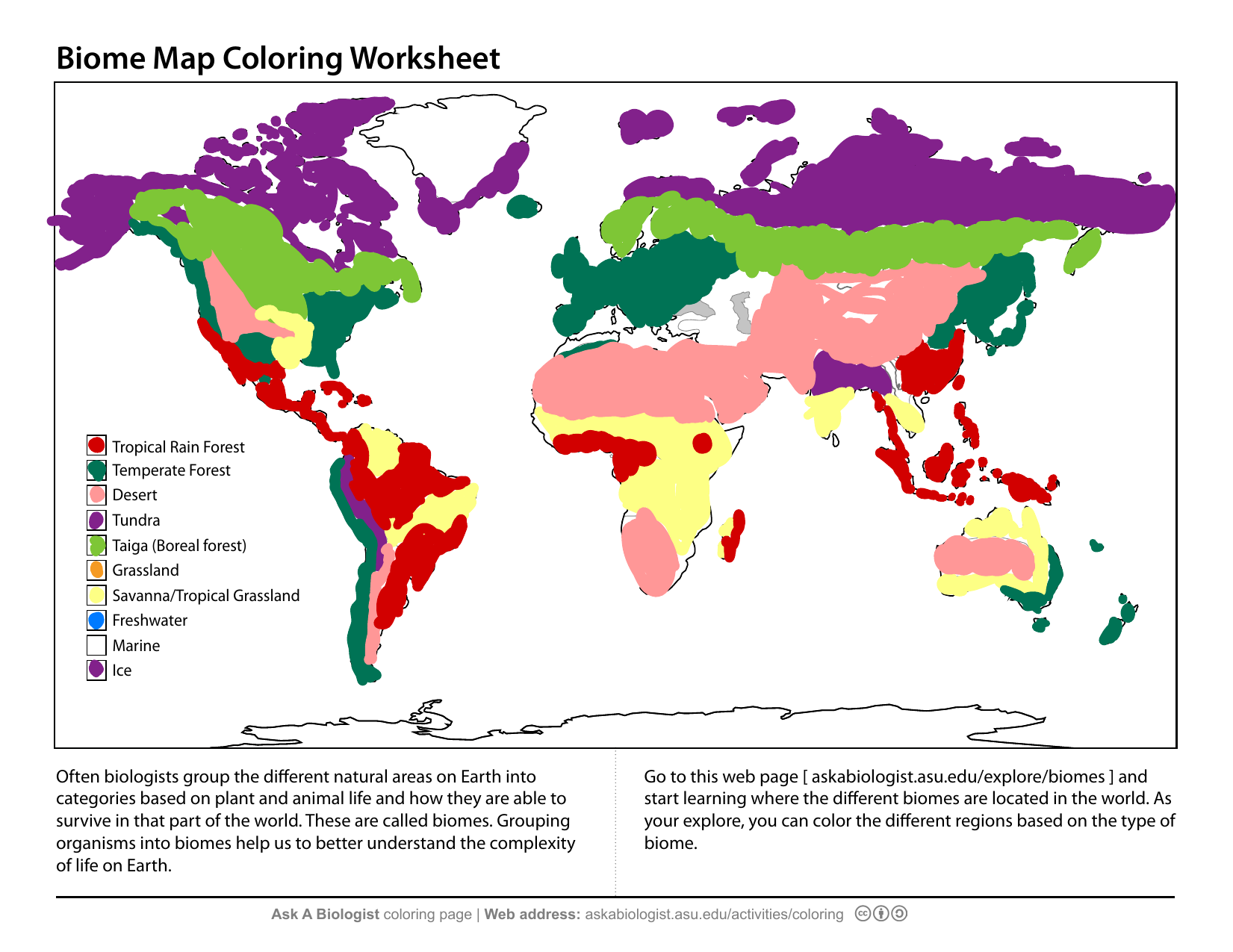 Biome Map Coloring Worksheet Answer Key for Kids