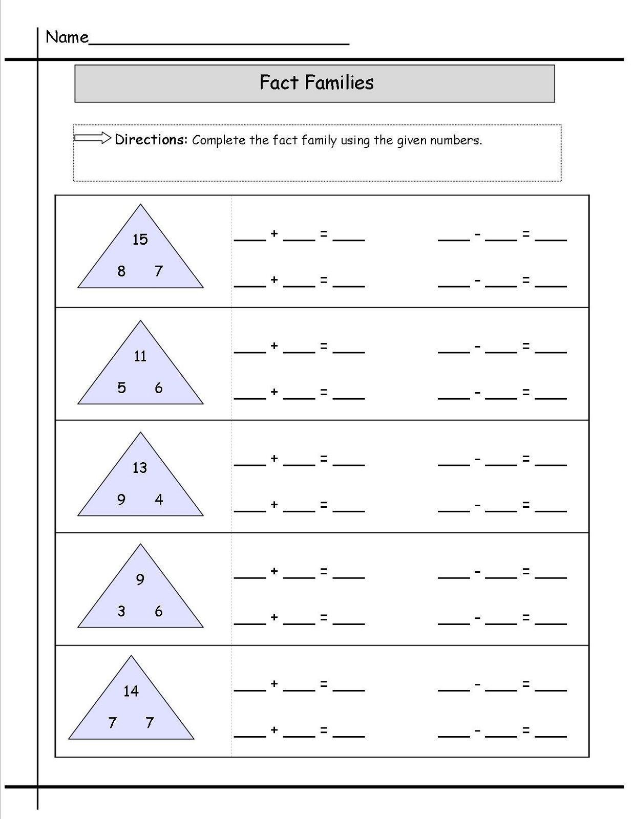 Blank Fact Family Worksheets