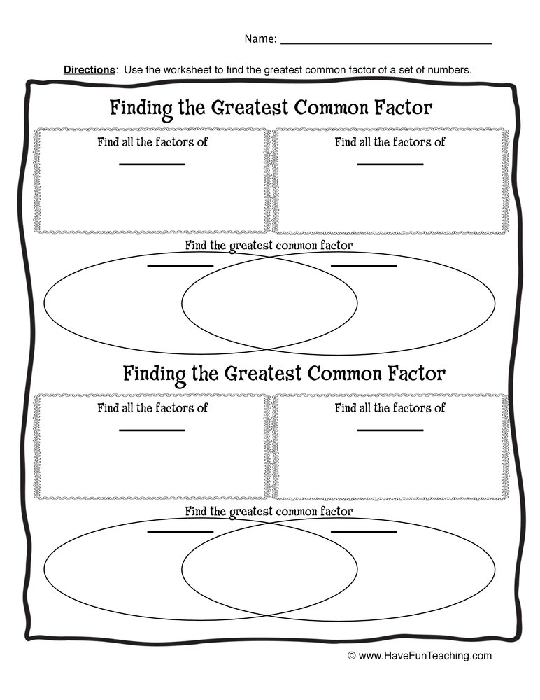 Blank Greatest Common Factor Worksheet By Teach Simple