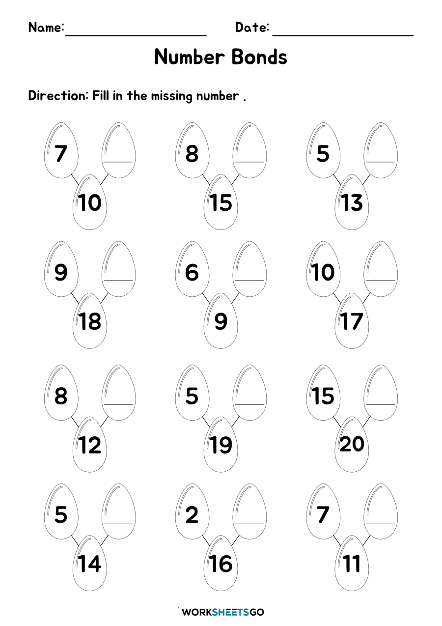 Blank Number Bonds Worksheets Pdf