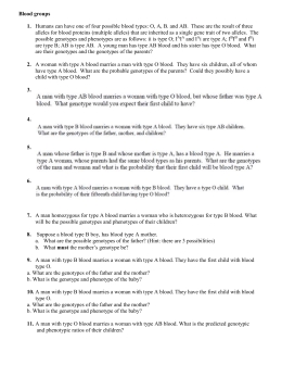 Blood Type Problems Worksheet Solutions and Answers