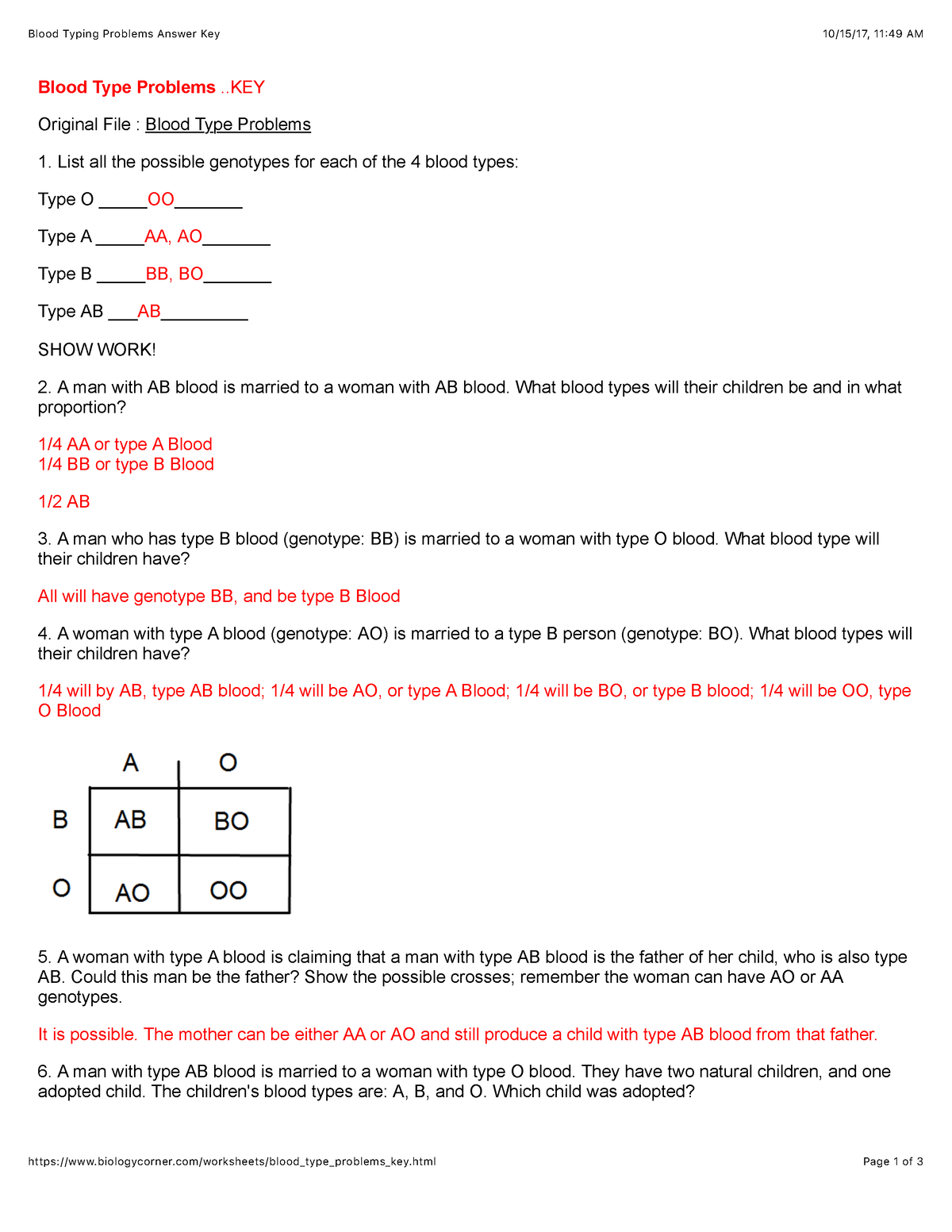 Blood Typing Worksheet