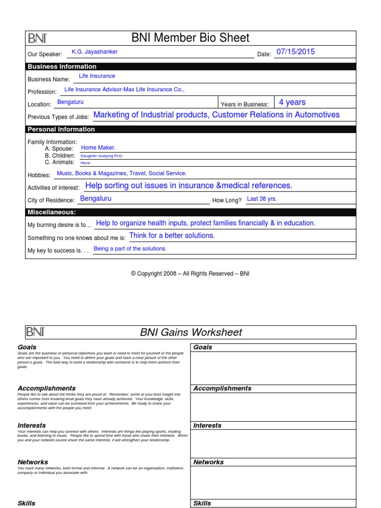 BNI Gains Worksheet: Boost Your Business Networking Results