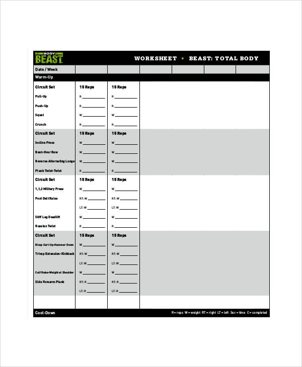 Body Beast Cardio Worksheet Pdf