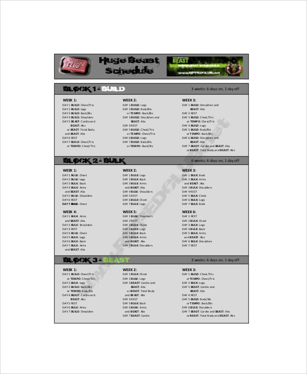 Body Beast Workout Sheets and Tracking Templates