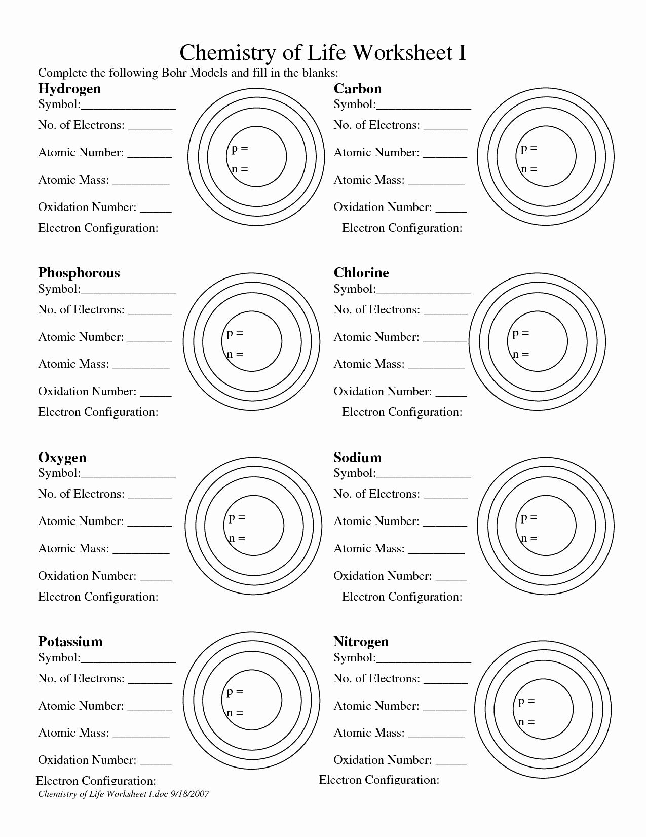 Bohr Diagram Worksheet Printable Word Searches