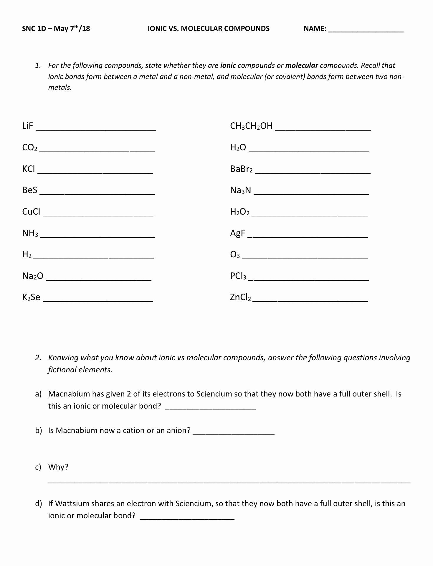 5 Bonding Basics Worksheet Answers