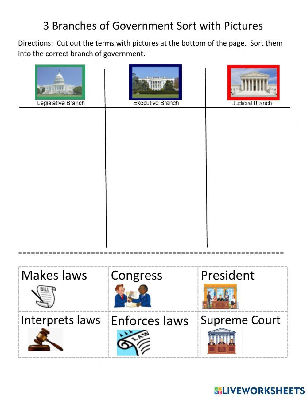 Branches of Government Worksheets for Kids and Teachers