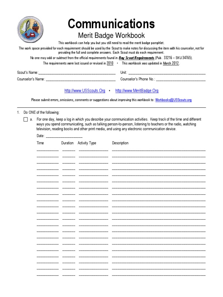 Bsa Communications Merit Badge Workbook