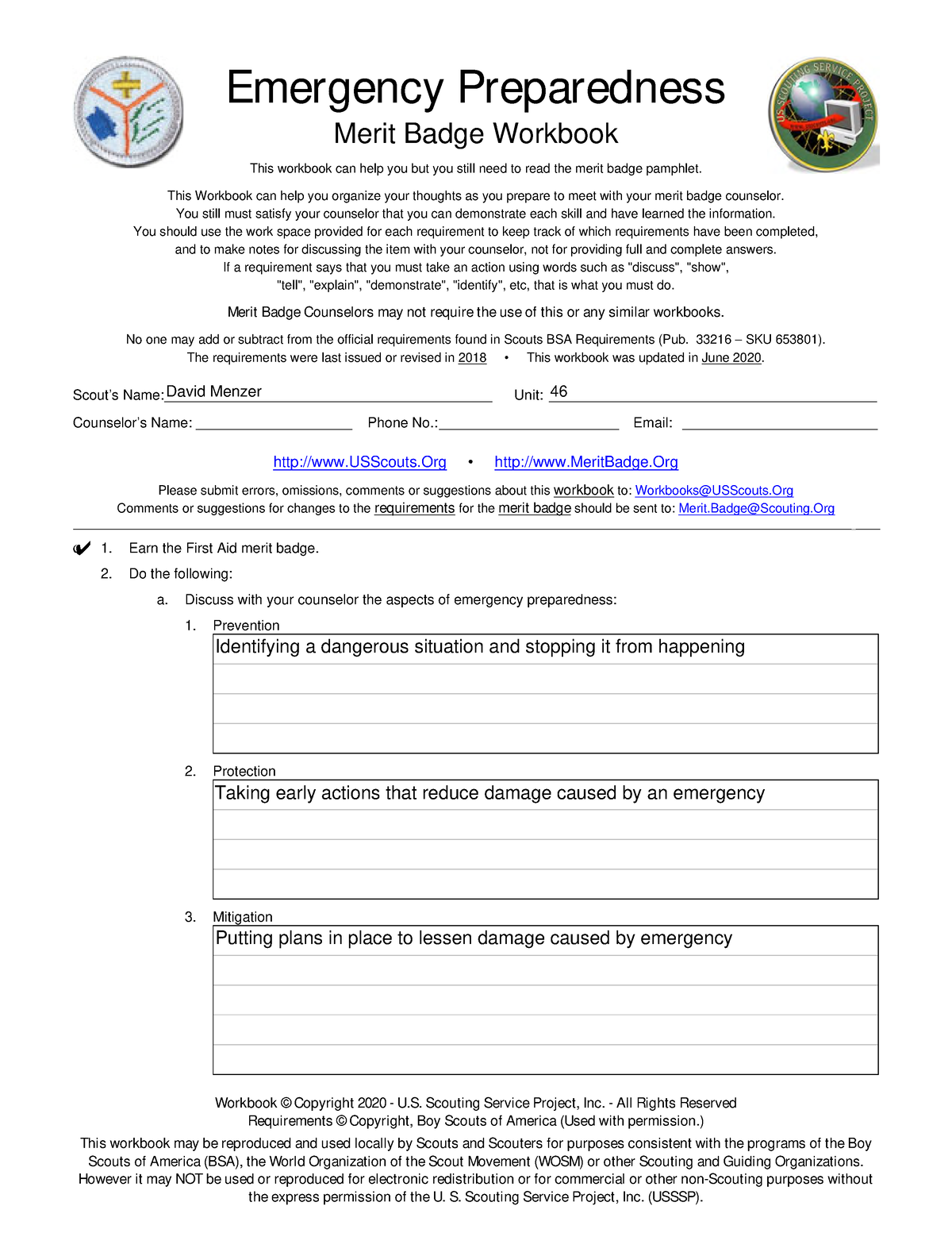 BSA First Aid Merit Badge Worksheet Guide