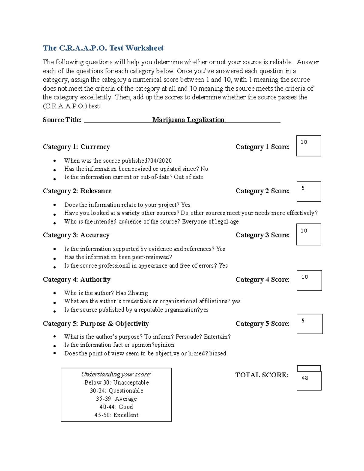 C.R.A.A.P Test Worksheet: Evaluate Sources Easily