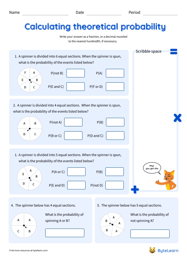 Calculate Theoretical Probability Worksheets Pdf 7 Sp C 7 A 7Th Grade Math