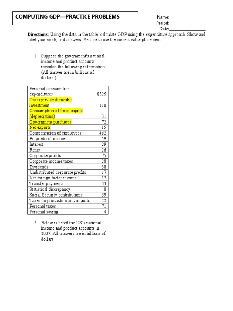 Calculating Gdp Practice Problems Pdf