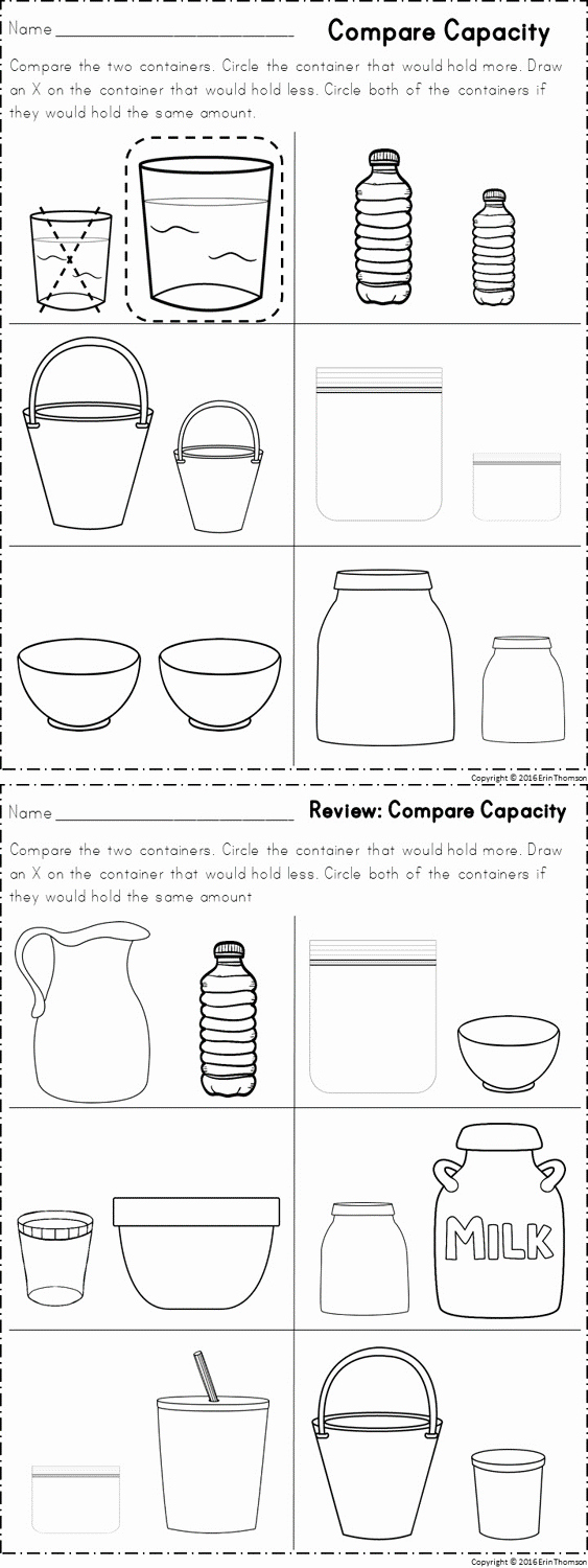 Kindergarten Capacity Worksheets and Fun Activities