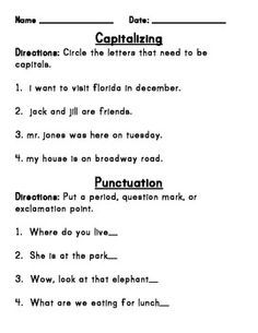 Capitalization And Punctuation Worksheets