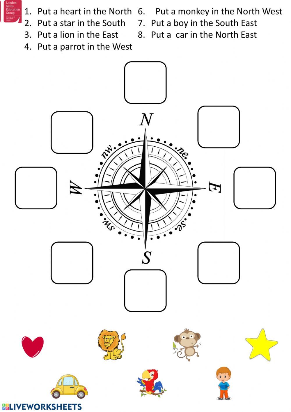 Cardinal Directions Worksheet for Kids to Practice Navigation