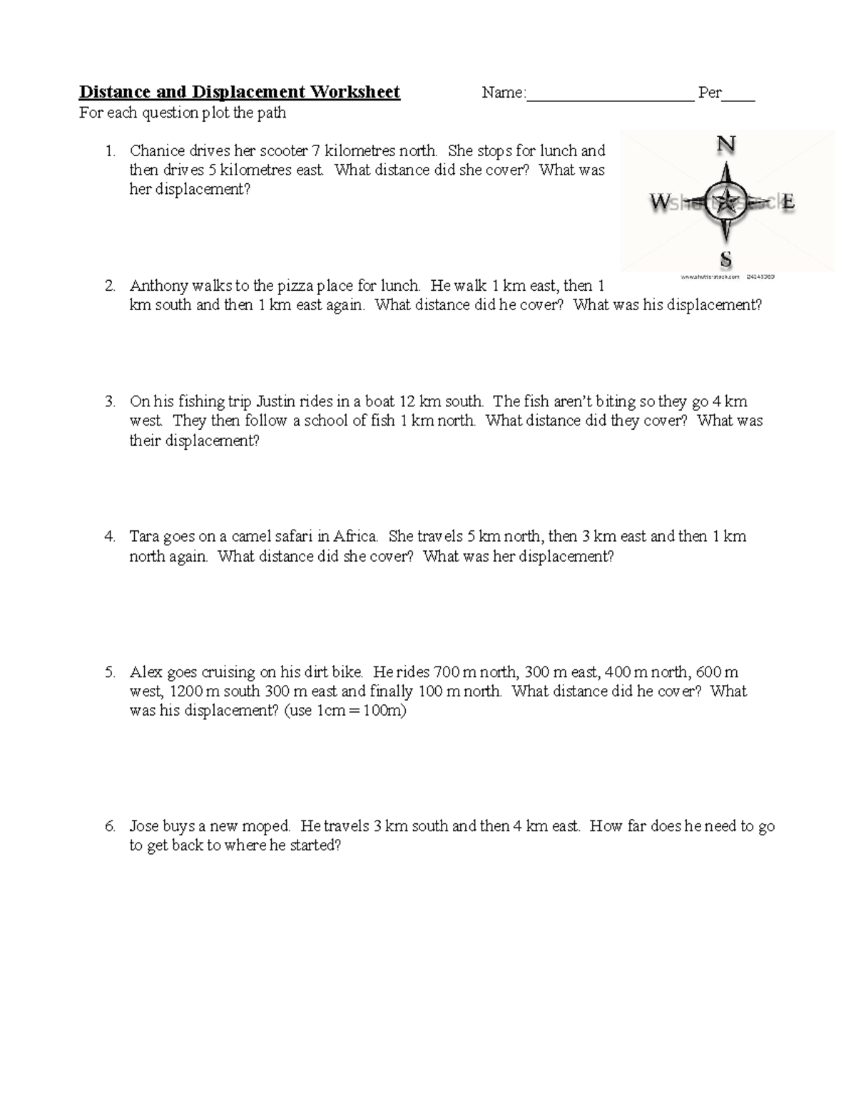 Ch 02 Distance Displacement Velocity Practice Problems Distance And Displacement Worksheet For