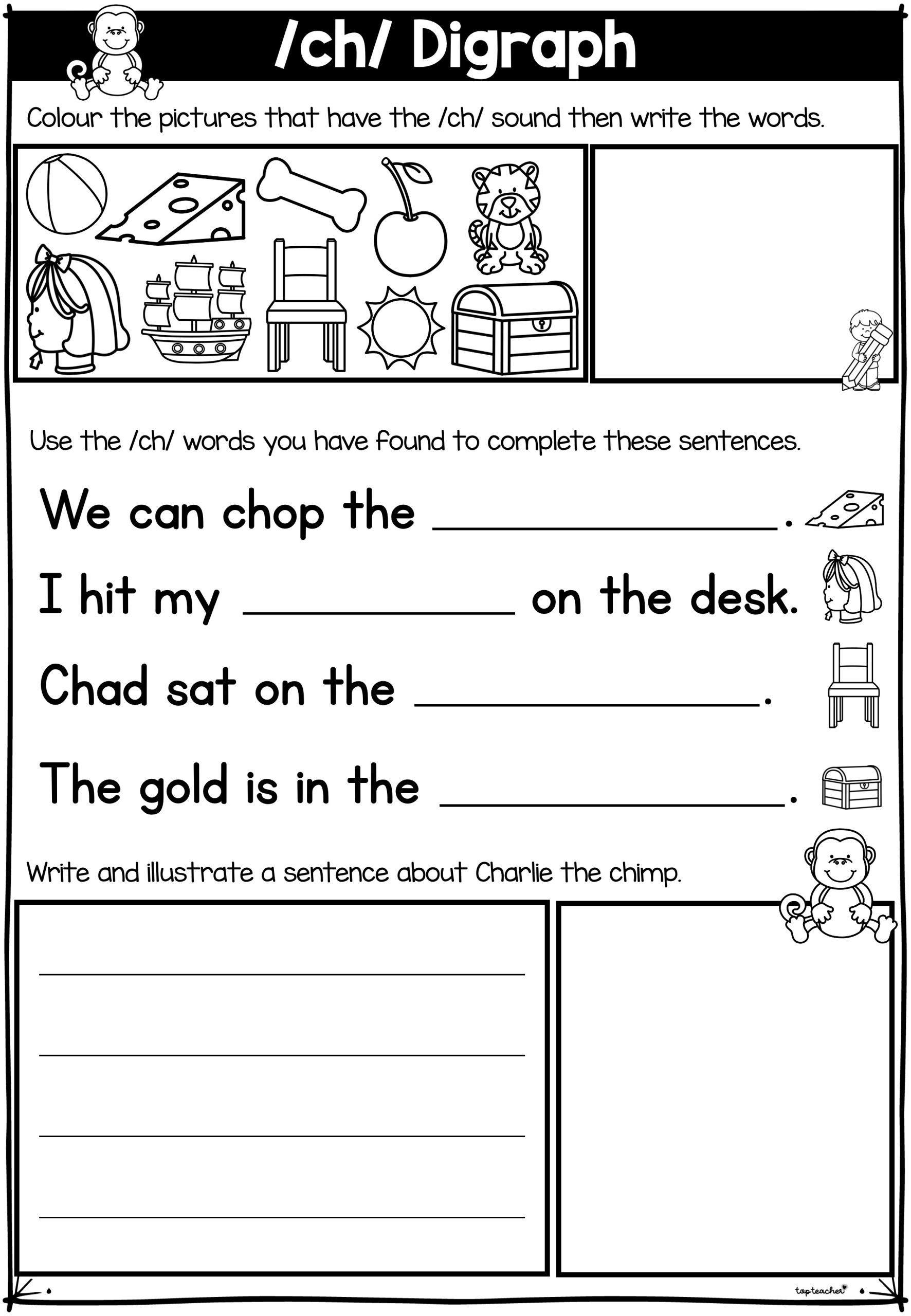 Ch Digraph Worksheet Activities for Kids