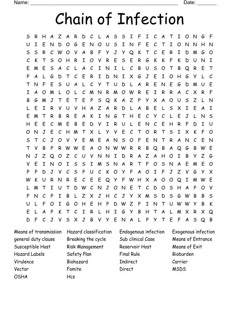 Breaking the Chain of Infection Worksheet