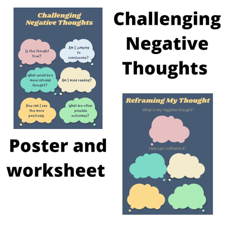 Challenging Negative Thoughts Worksheet And Poster Etsy