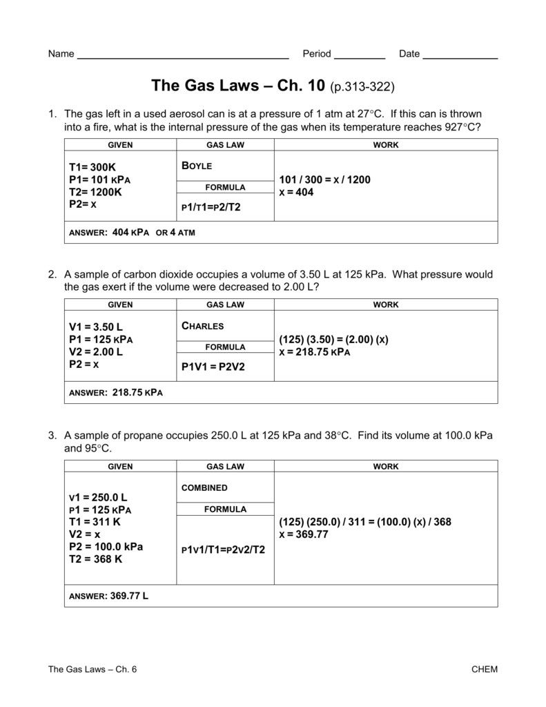 Charles Law Worksheet with Answers and Solutions