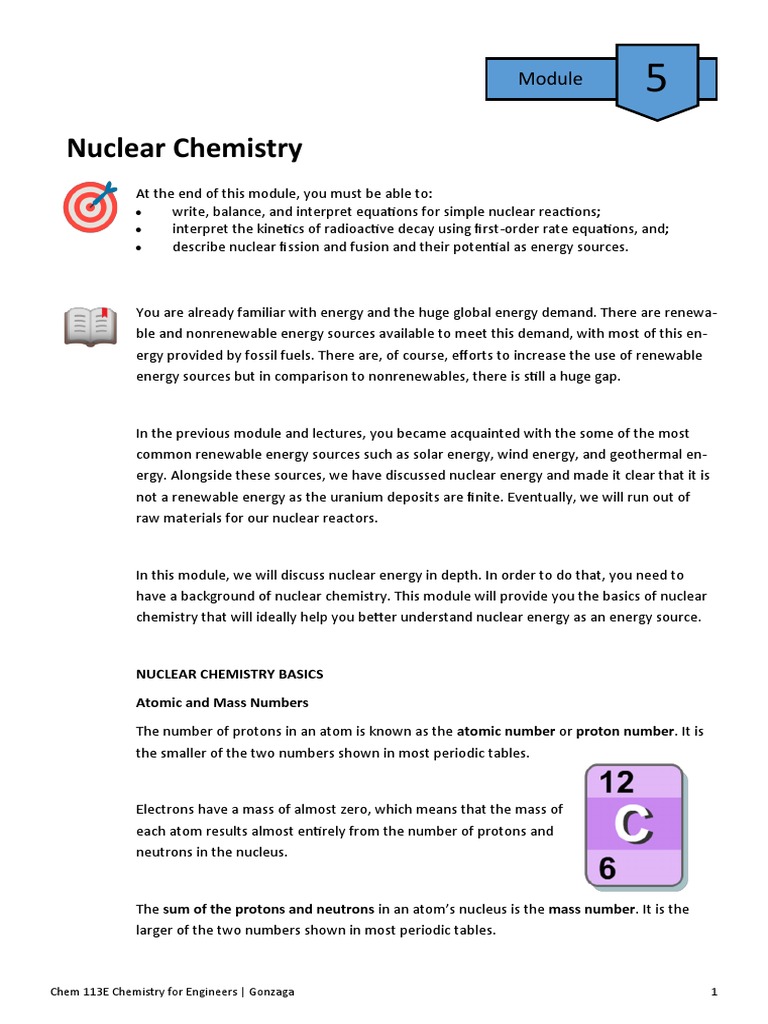 Chem 113E Module 5 Nuclear Chemistry Pdf Nuclear Reaction Nuclear