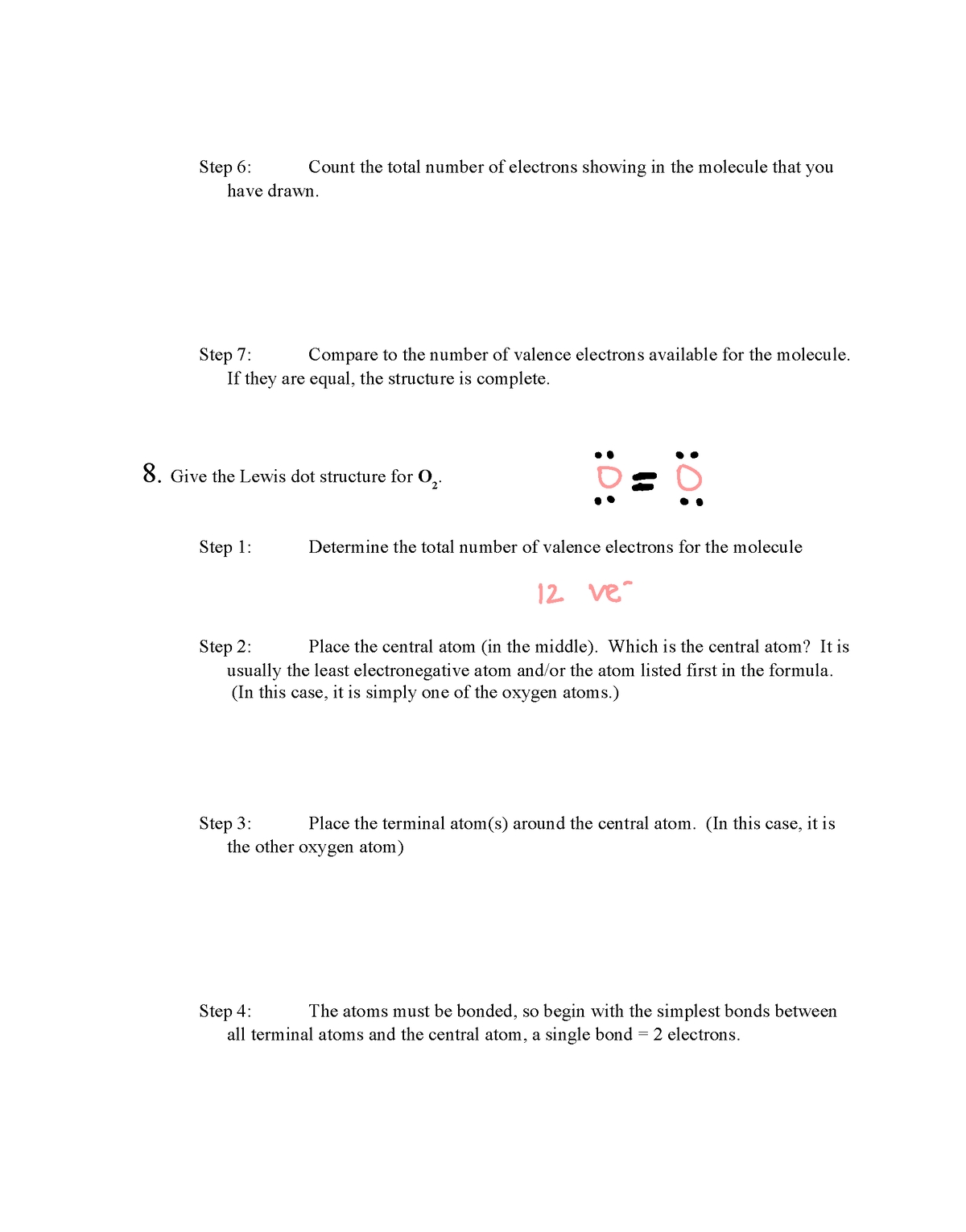 Chemistry Lesson 8 Worksheet Lewis Dot Structures Step 6 Count The Total Number Of