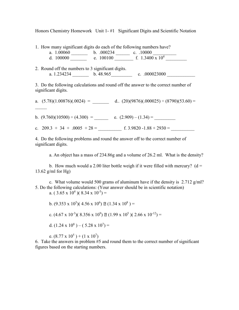 Chemistry Significant Digits Worksheet Answers